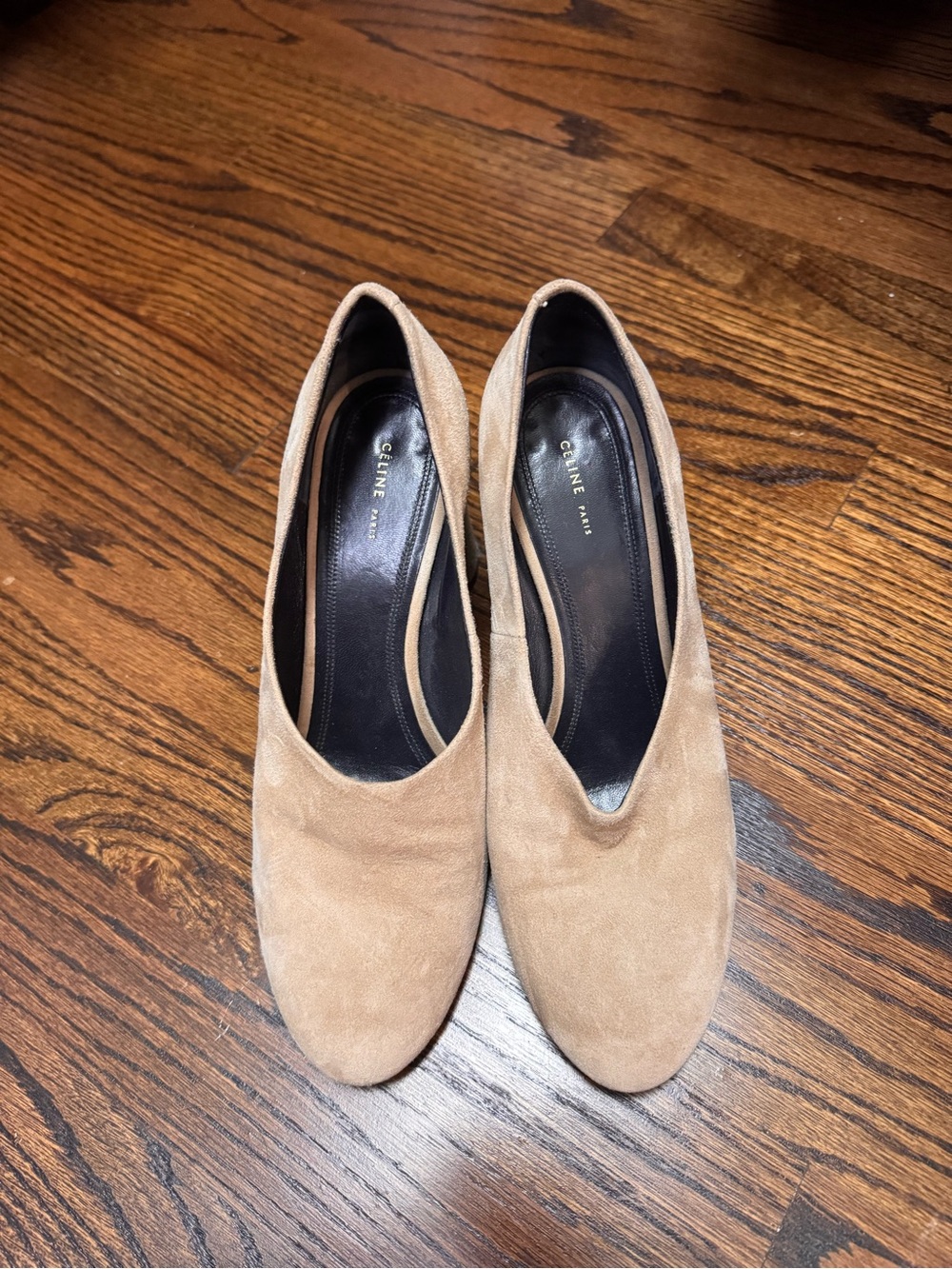 CELINE Phoebe Philo Chunky Heel Pumps Beige Suede 38.5